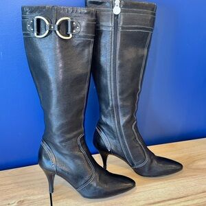 Bally Y2K Black Leather Knee High Boots | Pointed Toe | 3” Heel | EU 36.5